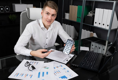 Professional accountant analyzing data